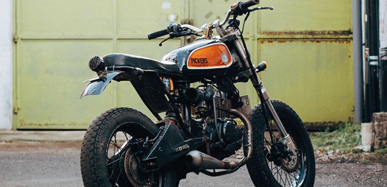Classic black and orange motorcycle For Sale